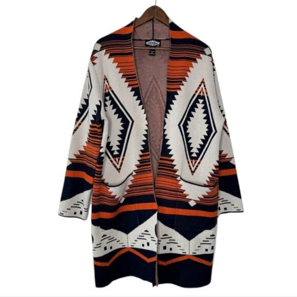 OLIVER O Orange Aztec Medium Weight Sweater Cardigan Duster Plus Size 3X‎ New - Picture 3 of 11